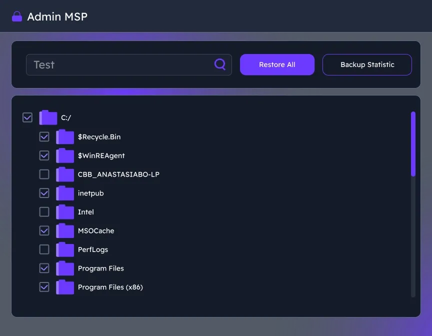 Choose files and folders to restore