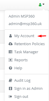 My Account Menu in MSP360 Managed Backup