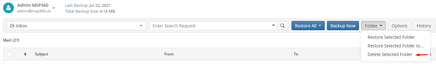 A Mail Folder Deletion in MSP360 Managed Backup