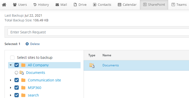 SharePoint Data Deletion in MSP360 Managed Backup