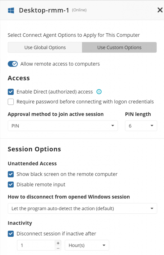 Connect computer-level settings