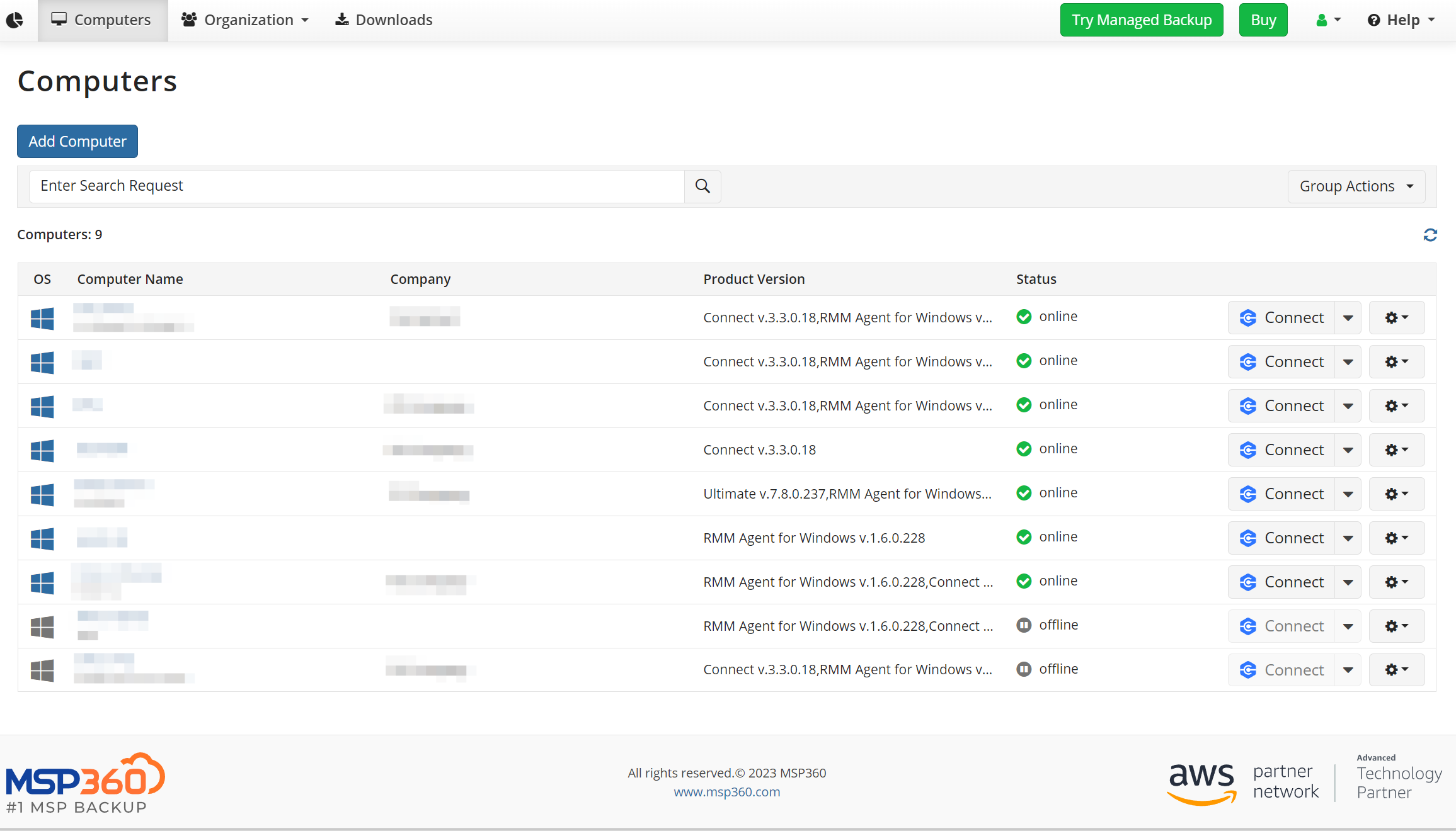 Connect Managed separate web console