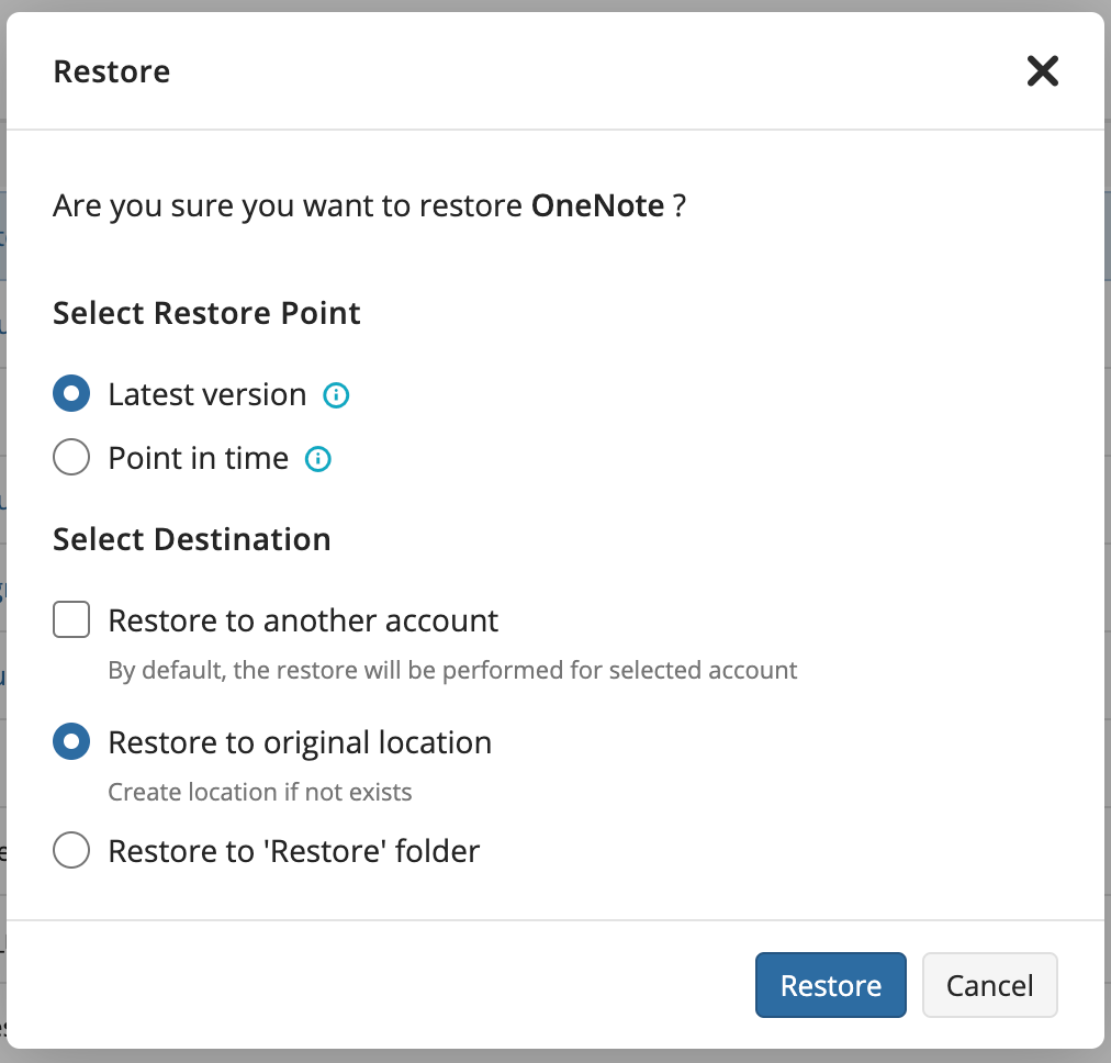 Restore for OneNote