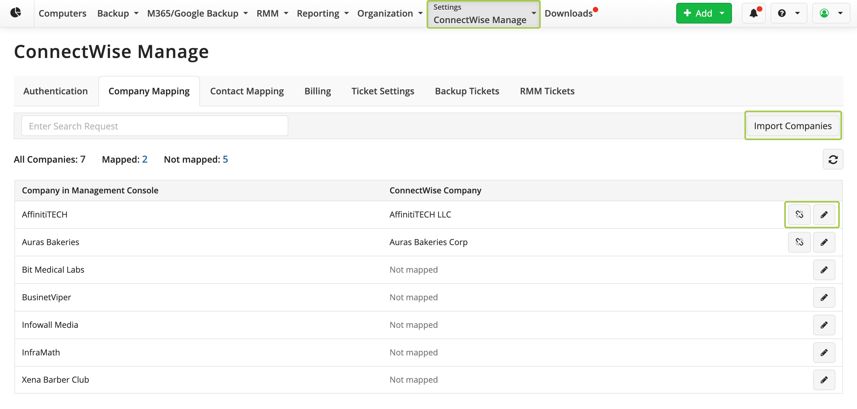 MSP360/ConnectWise mapping