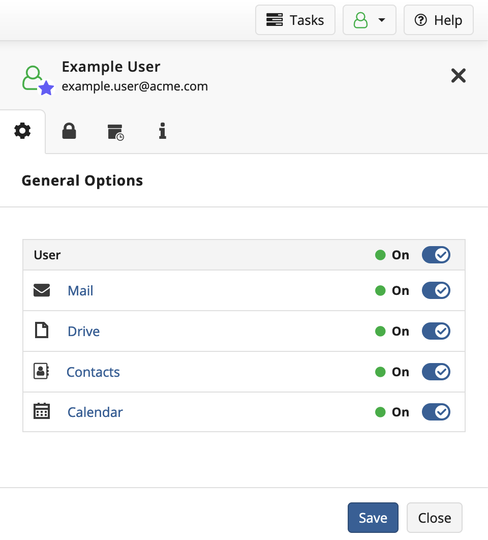 Email backup user settings screen