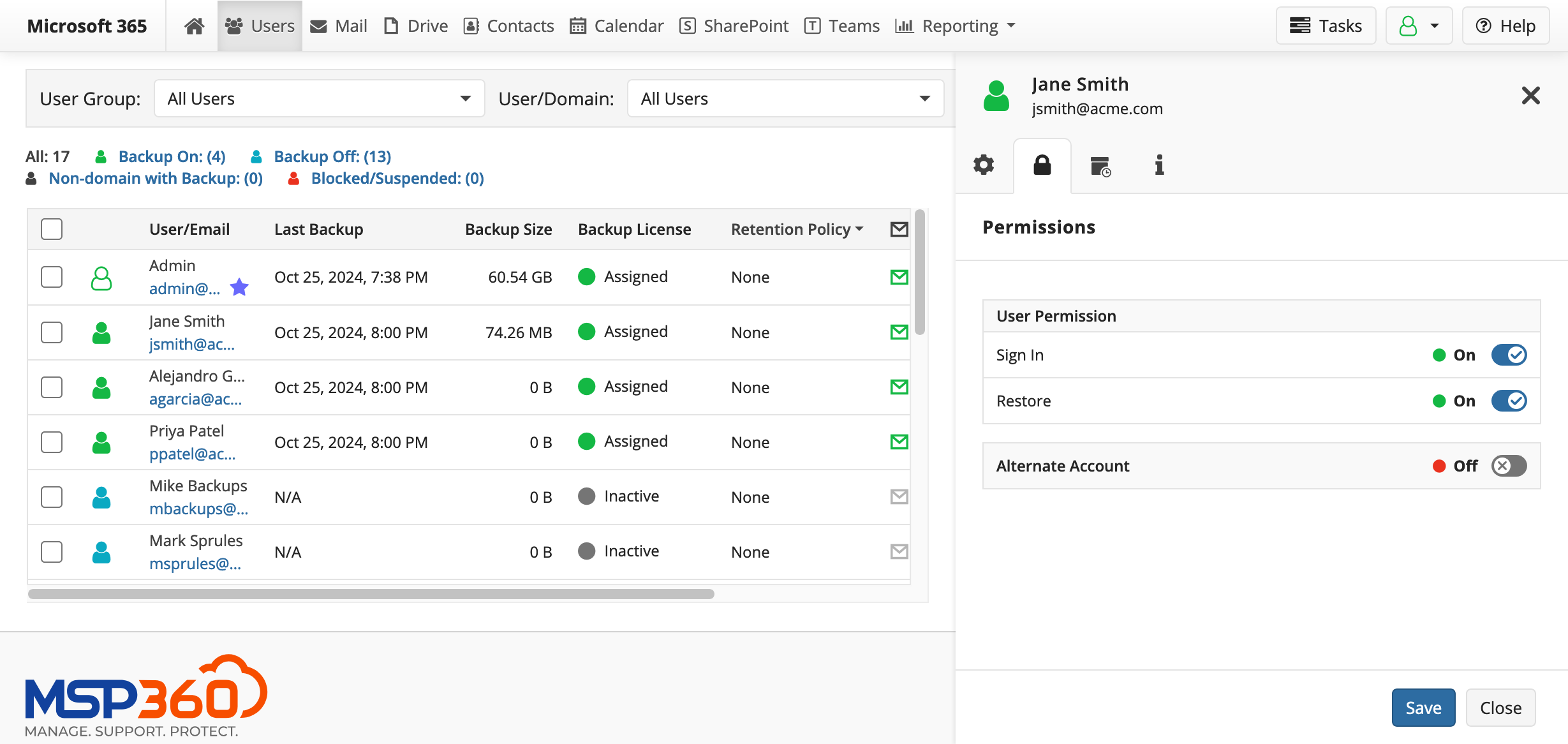 End-User Recovery permissions