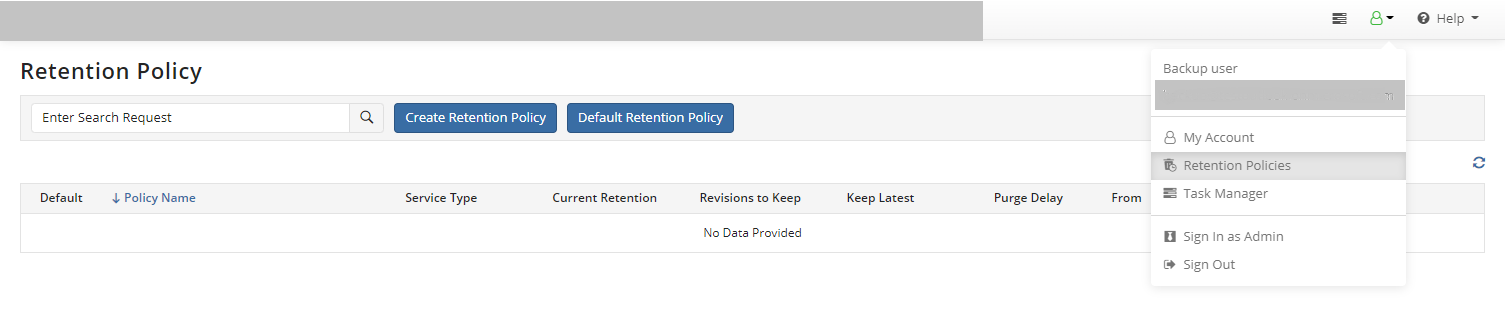 Retention Policies Menu