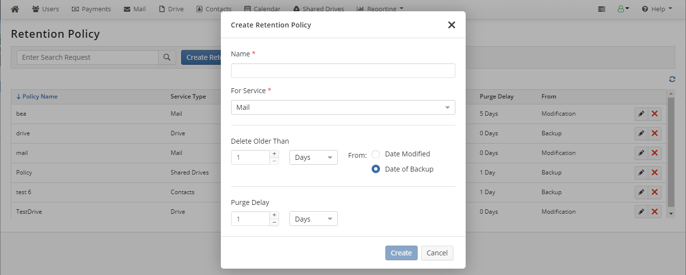 Create Retention Policy