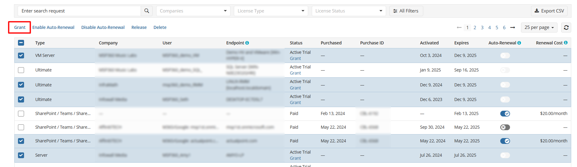 bulk license granting